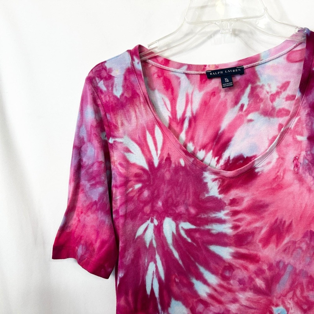 Ralph Lauren XL Top‎ Handmade Tie Dye Pink Blue Spiral Festival Boho Artsy 430 - Picture 5 of 11